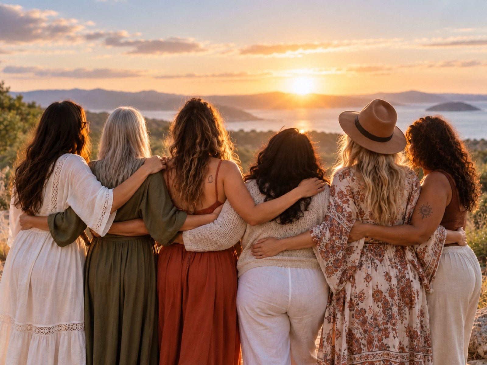 Mujeres abrazadas frente al atardecer: la comunidad del Club Tu Poder de Nacimiento